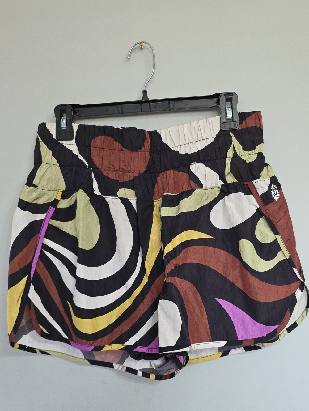 Free People Black Multi Swirl Print Athletic Shorts